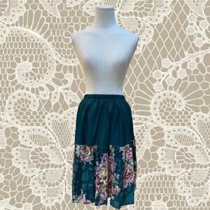 Vintage 90s green floral midi skirt